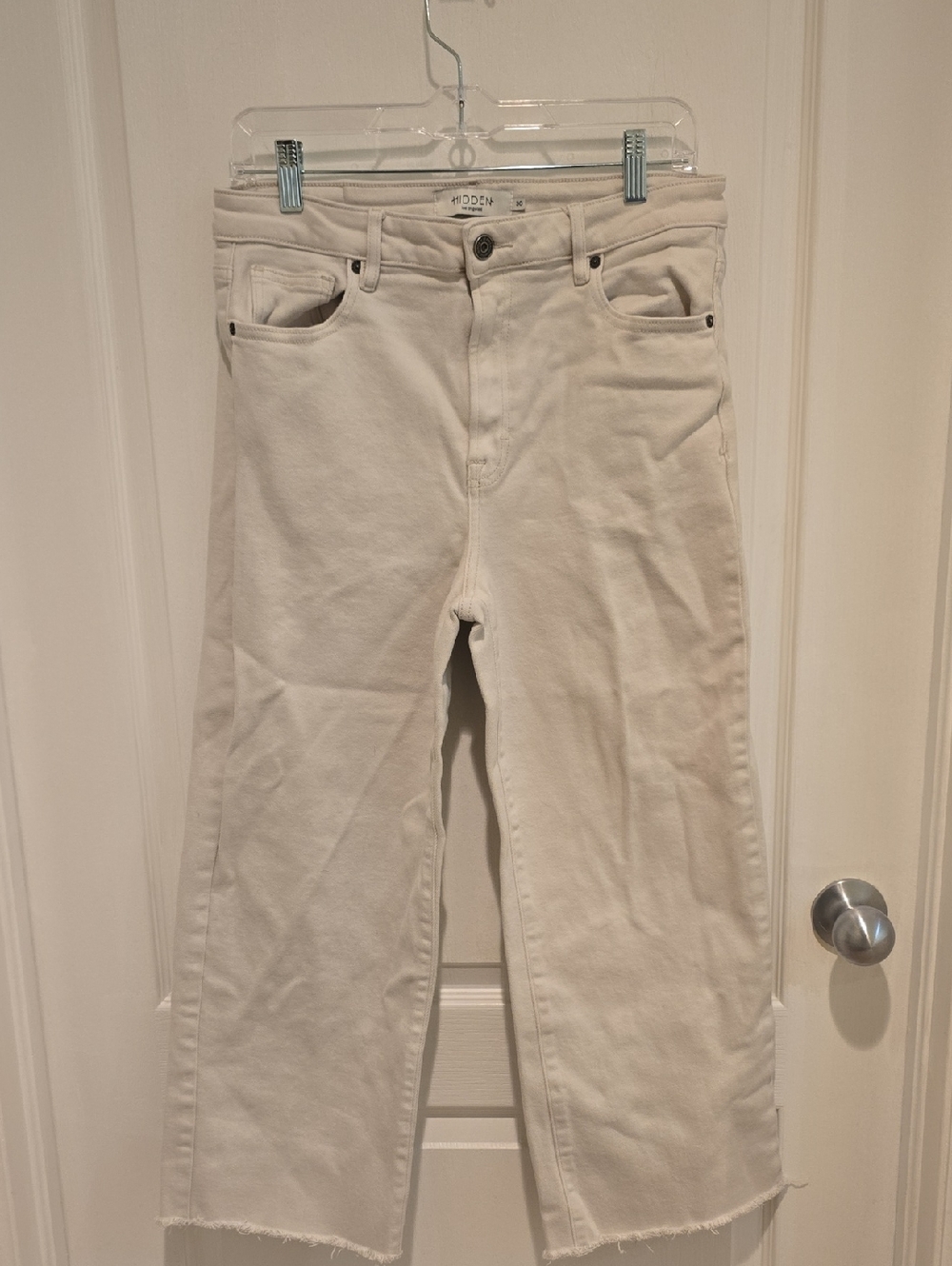 Hidden Cropped Wide-Leg Jeans in Off-White